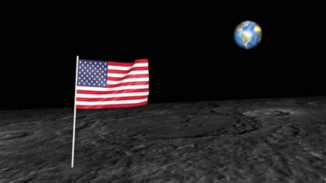 Astronaut On The Moon Near The Us Flag Salutes Realistic Cinematic 3d