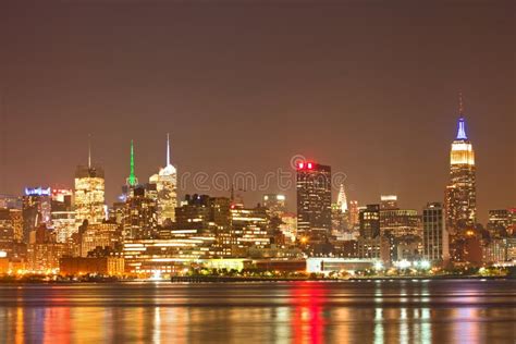 Panorama Colorido Da Skyline Da Noite De New York City Eua Foto De