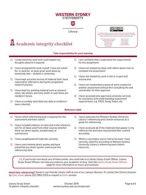 Academic Integrity Checklist Pdf Libraries Citation