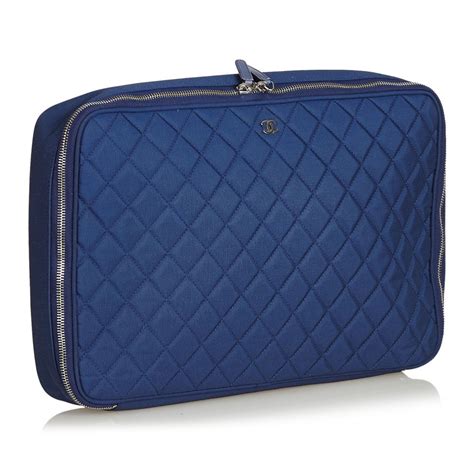 Chanel Vintage Matelasse Laptop Bag Blue Navy Canvar Handbag