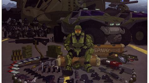 Halo Master Chief With Weapons And Vehicle Hd Games Wallpapers Hd