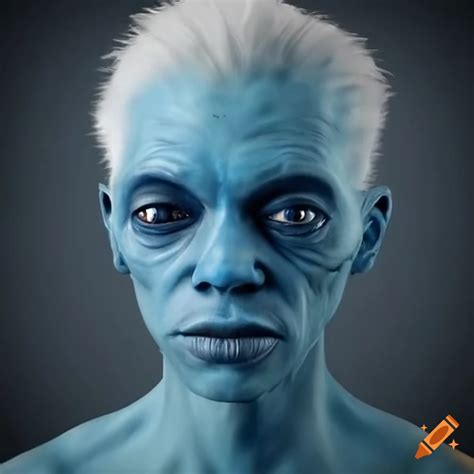 Concept Art Of A Blue Skinned Alien With White Hair On Craiyon