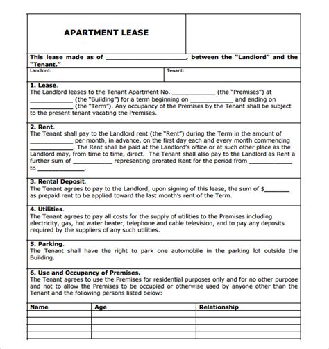 7 Apartment Rental Agreement Templates Sample Templates