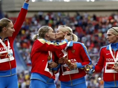 Russian Female Athletes Kiss On Podium Send Message To Government