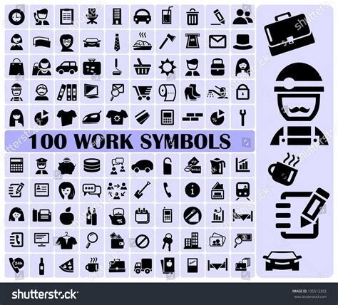 100 Work Symbols Stock Vector Royalty Free 135512303 Shutterstock