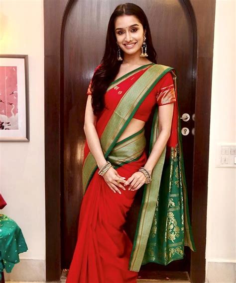 Shraddha Kapoor Is A Classic Beauty In Red And Green Saree As She Brings Home Bappa Bollywood