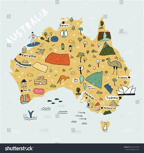Map Australia Cartoon Colorful Modern Style Stock Vector Royalty Free