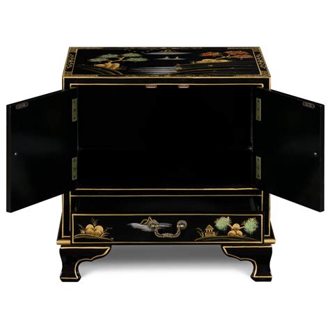 Black Chinoiserie Scenery Oriental Accent Cabinet