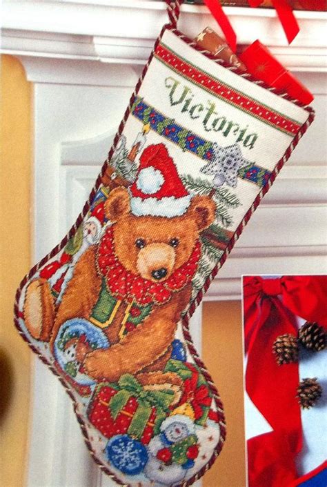This counted cross stitch pattern of santa with two victorian girls was created from an antique print. VICTORIAN BEAR Christmas Stocking Counted Cross Stitch ...