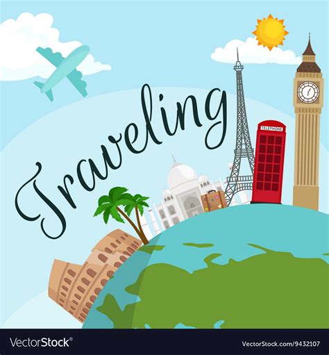 Travel Around The World Poster Tourism And Vector Image