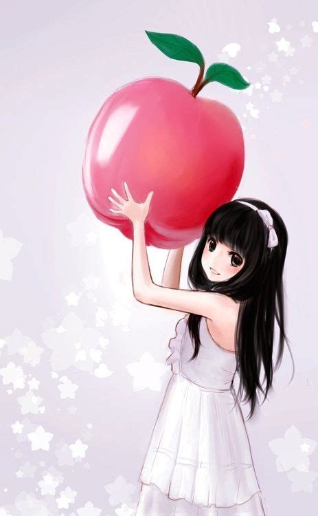 Anime Girl Holding A Giant Apple With Her Two Hands Art ´ Art