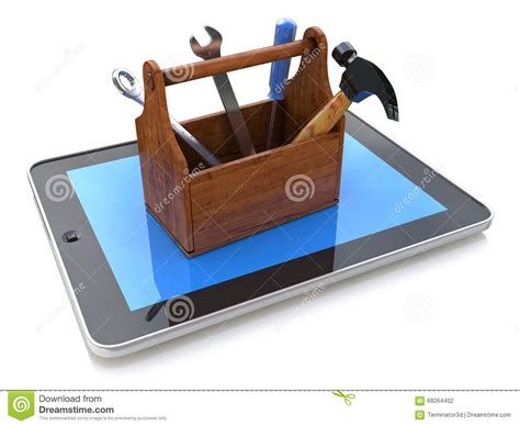 Online Support. Toolbox With Tools On Tablet Pc. 3d Stock Illustration ...