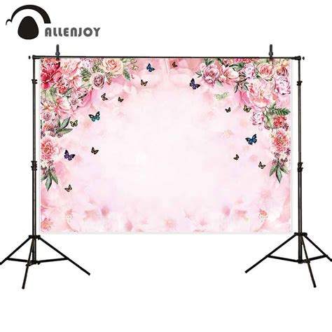 Allenjoy Vinyl Photo Backdrop Spring Romantic Pink Floral Butterfly