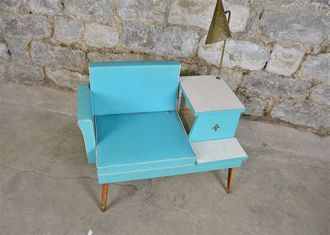 Mid 20th Century Teal Gossip Bench Telephone Table Ebth