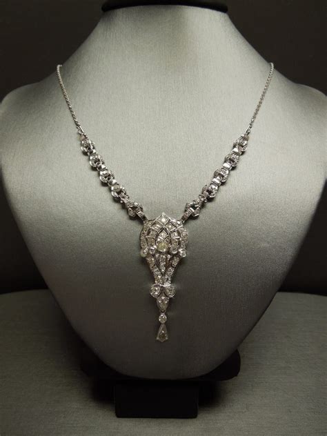 Antique Diamond Necklace Platinum White Gold European Cut C1920