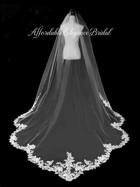 Royal Cathedral Wedding Veil With Beaded Floral Lace V3252r