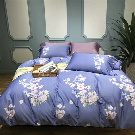 Tutubird Luxury 100 Egyptian Cotton Bedding Sets Blue Flower Pastoral