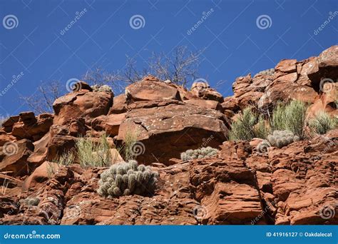 Red Desert Rock Wall Under Blue Sky Stock Image Image Of Edge Edges