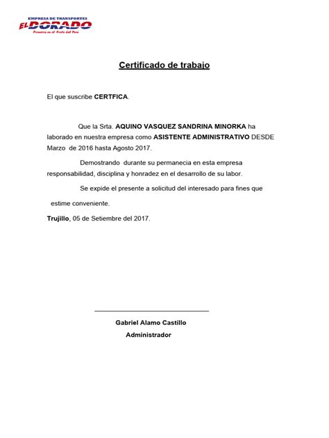 Certificado De Trabajo Pdf