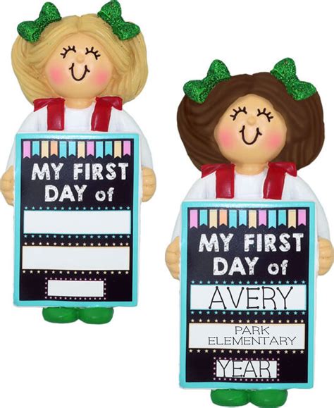 First Day Of School Girl Personalized Christmas Ornament Stitch And Scribe