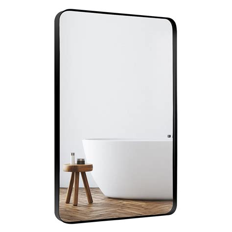 Loaao Black Metal Framed Bathroom Mirror For Wall 22x30 Inch Rounded Rectangle Mirror Matte
