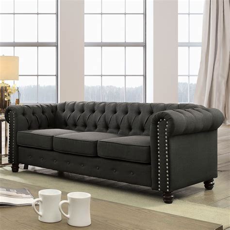 Furniture Of America Tufted Traditional Faux Linen Bakari Sofa Gray