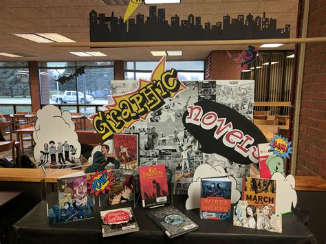 High school library graphic novel book display | School library book