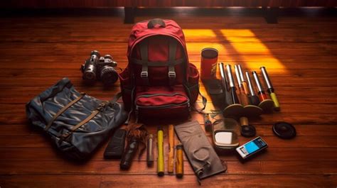 Premium Ai Image The Contents Of Backpack Laid Out On Wooden Floor