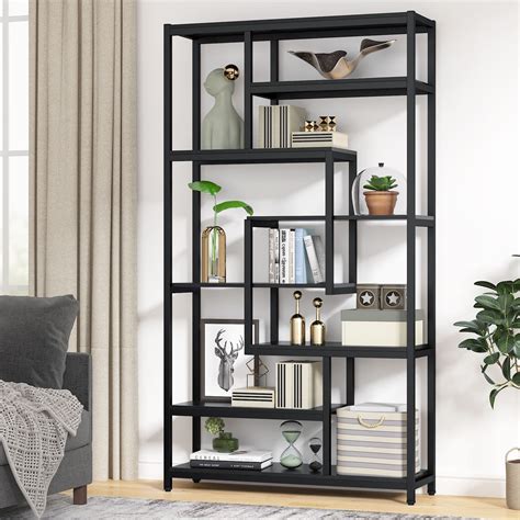Buy Tribesigns 8 Tier Staggered Wood Bookshelf Industrial Tall Storage