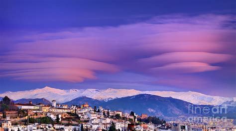 Sunset Lenticular Clouds Over Granada And Sierra Nevada Panoramic