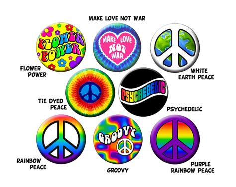 24 Pin Pack Groovy Buttons Colorful Hippie Peace And Love Pins Etsy