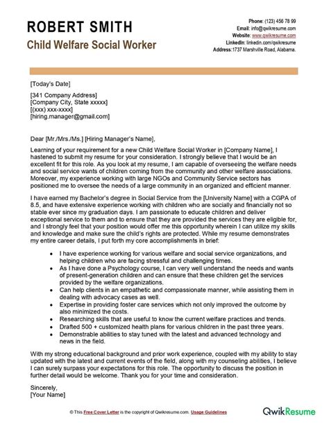Child Welfare Social Worker Cover Letter Examples Qwikresume
