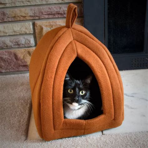Petmaker Cozy Kitty Tent Igloo Plush Cat Bed Brown Cat Bed Cat