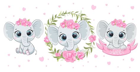 Un Conjunto De Elefantes Bebés Lindos Y Dulces Niña Elefante Bebé