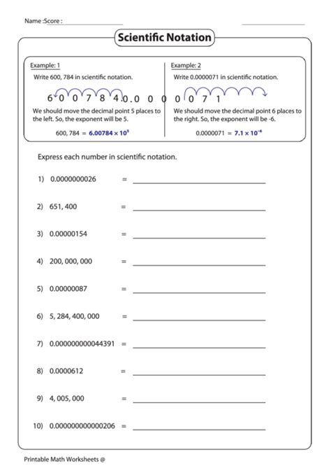 Writing Numbers In Scientific Notation Worksheet Answers
