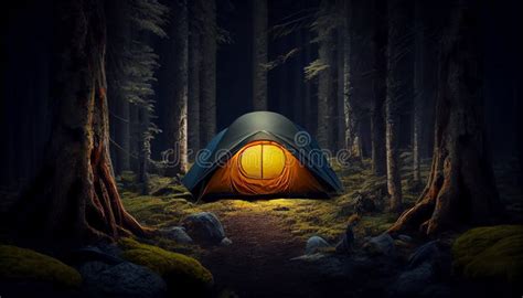 Tent In The Woods Under A Beautiful Starry Night Stock Illustration