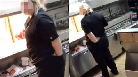 Mcdonalds Worker Caught Putting Her Hand Down Her Trousers While