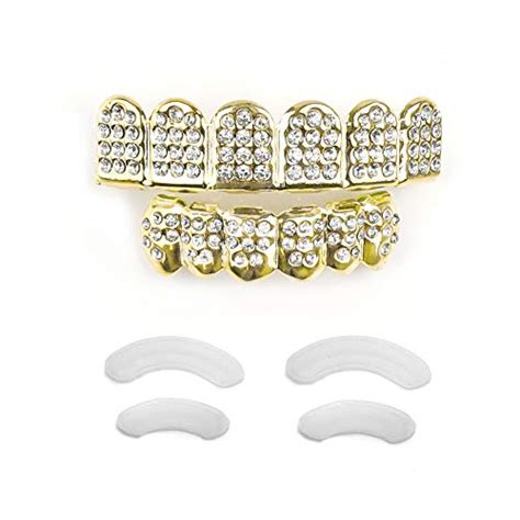 TSANLY Gold Grillz Teeth Set CZ Diamonds Grillz 24k Plated Gold Top