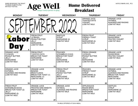September Menus Age Well Senior Services