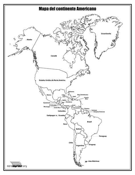 Mapa Del Continente Americano Con Nombres Para Imprimir