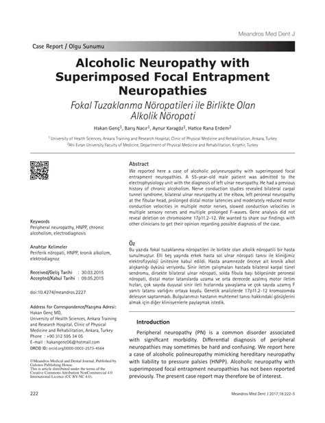 Pdf Alcoholic Neuropathy With Superimposed Focal Entrapment Neuropathies