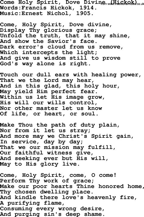 Pentecost Hymns Song Come Holy Spirit Dove Divine Hickok Lyrics
