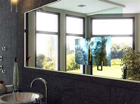 Buy waterproof mirror tv for the bathroom with vibration speakers and smart tv on the glass is the speaker now and there is no hole needed, that's really a great benefit for the front of our tv is the real safe tempered magic mirror glass. TV Mirror Bathroom, TV Mirror Kit, Dielctric TV miror ...