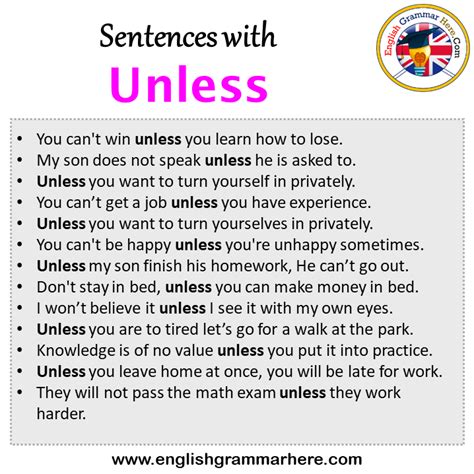 Sentences With Unless Unless In A Sentence In English Sentences For