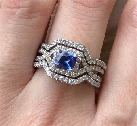 Deco Halo Sapphire Engagement Ring Set Square Blue Sapphire Engagement