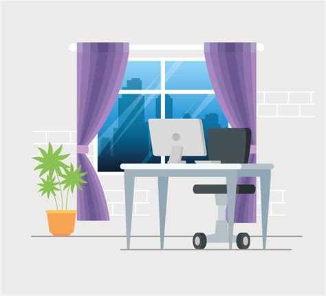Workplace With Desk And Computer Background 1996955 Vector Art At Vecteezy