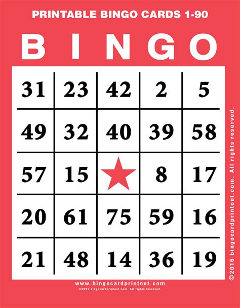 Printable Bingo Cards 1 90 Printable World Holiday