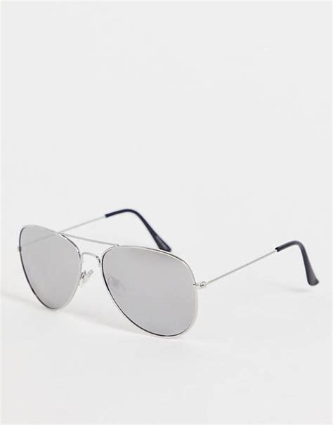 madein aviator style sunglasses in silver asos
