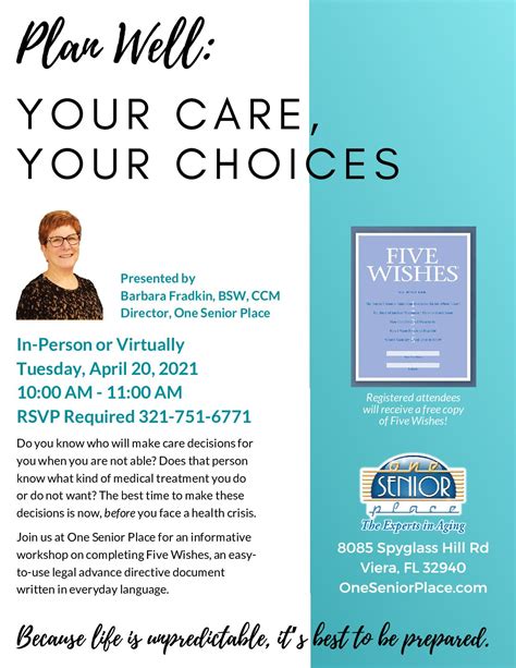 Plan Well Your Care Your Choices In Person Or Virtually Presented