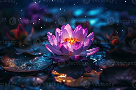 Beautiful Pink Water Lily Or Lotus Flower On Dark Background Ai